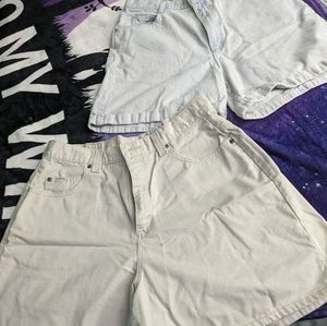 Lot of 2 Ladies Rider Brand Denim Shorts. Khaki color and Lt Blue.. Sz. 16..